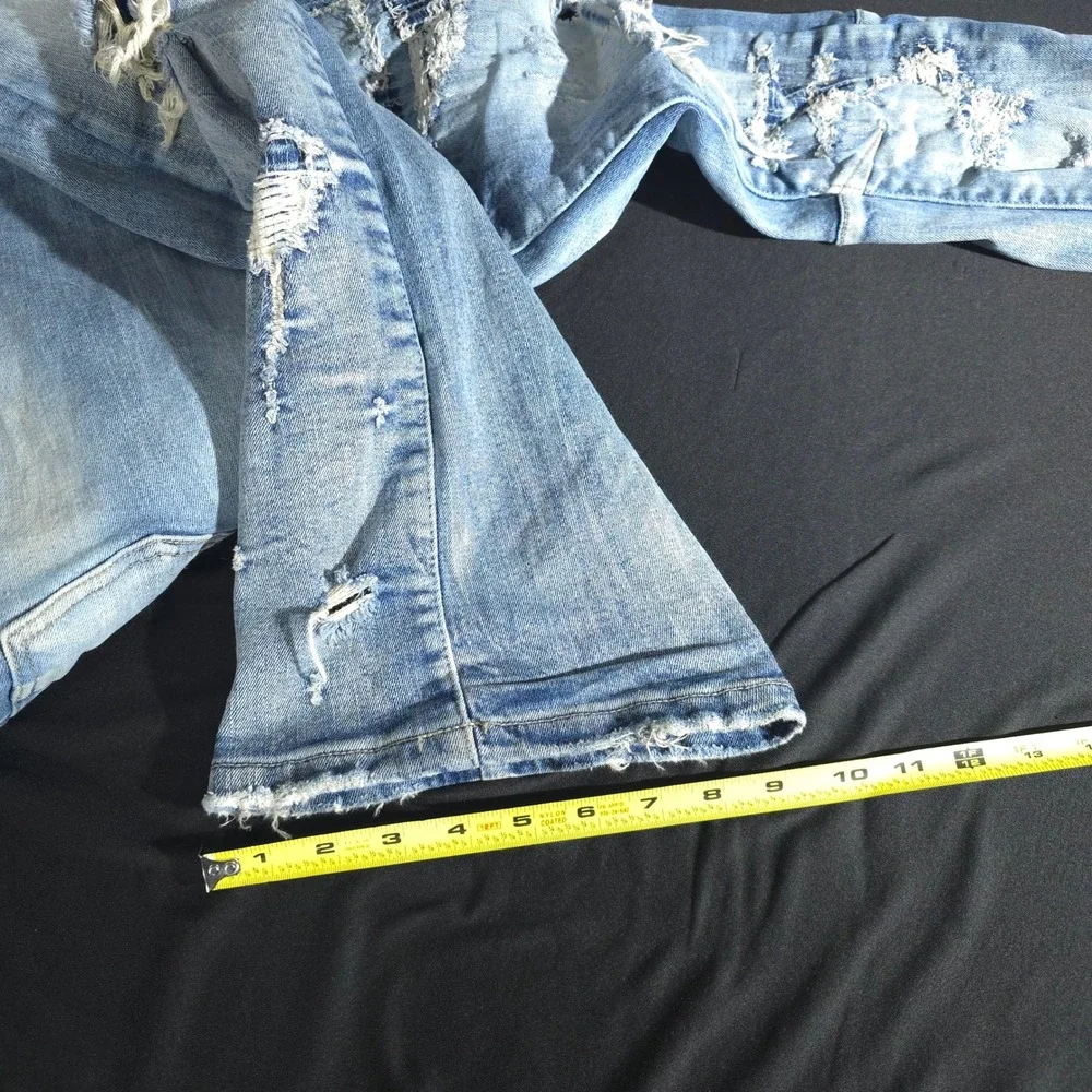 Smoke Rise Distressed Flare Jeans Men 30x36 Blue Streetwear Ripped Repaired Slim